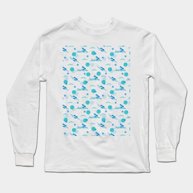 Jump in and Swimming Pattern Art Long Sleeve T-Shirt by FlinArt